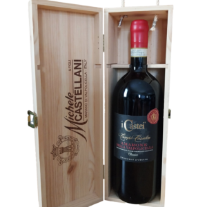 a bottle of wine in a wooden box